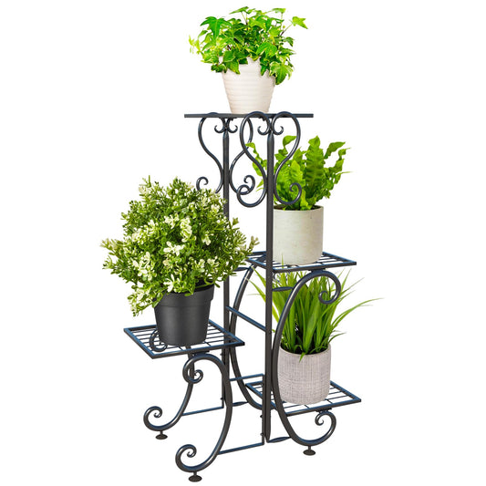 YisanCrafts 4 Tier Plant Stand Indoor Outdoor, Metal Plant Shelf Flower Pot Holder Display Racks - Wrought Iron Corner Multiple Planter Rack Organizer for Garden Patio Lawn Balcony Office Black