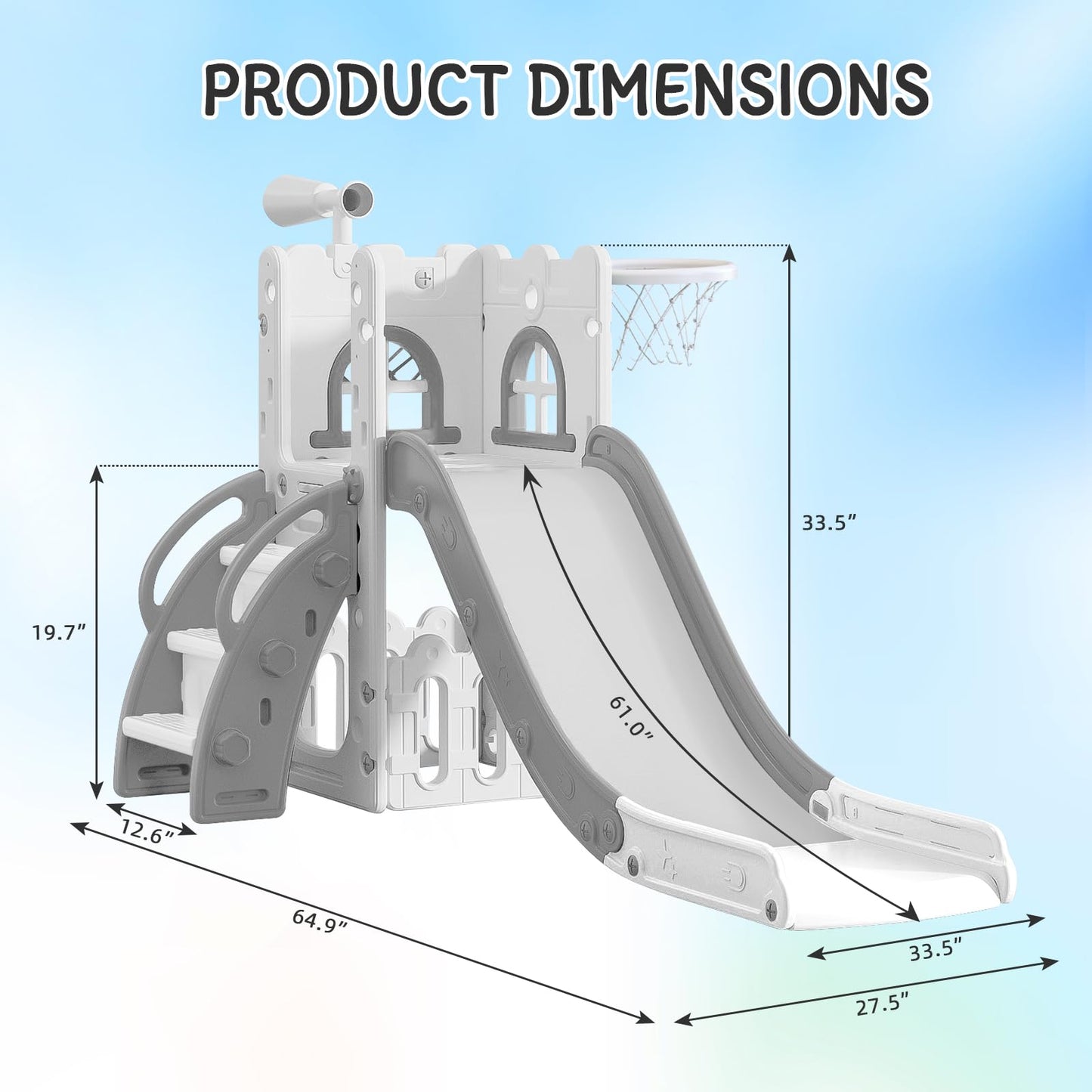MOCUTEEN 6 in 1 Toddler Slide,Baby Playset for Indoor Outdoor Playground with Basketball Hoop,Storage and Telescope,Climbing Toys for Toddler Playground Playset