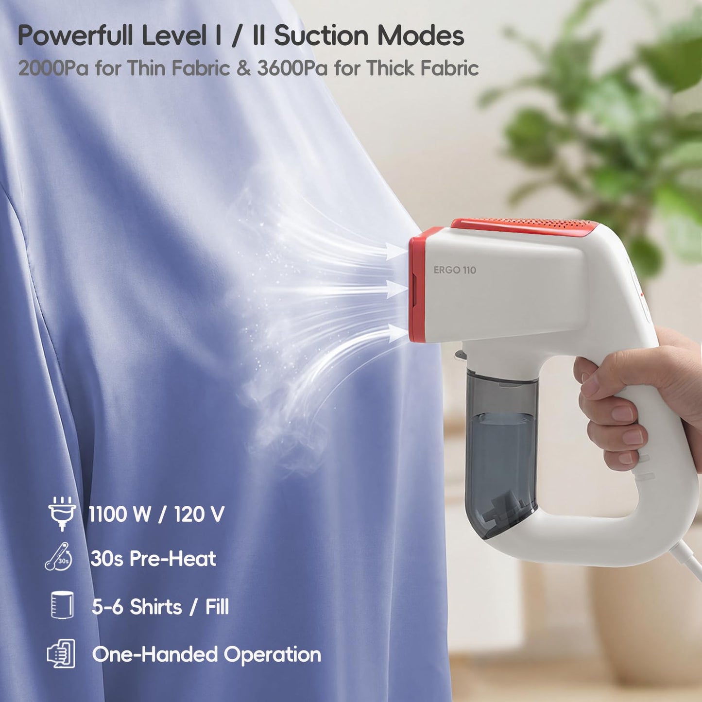 3DOEX Vacuum Steamer for Clothes, 2000Pa&3600Pa Suction Handheld Clothes Steamer,2 in 1 Portable Travel Steamer for Clothes,Garment Steamer With 122ml Water Tank (for 110-120V) (Pearl White)