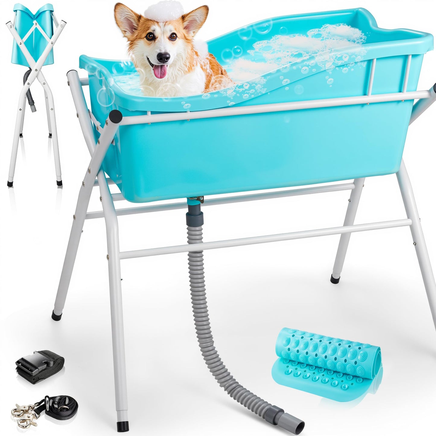 Dog Bath Tub, Portable Dog Washing Bathing Station, Elevated Foldable Dog Bath for Shower and Grooming, 3 Adjustable Height Pet Tub for Small and Medium Size Dogs, Indoor and Outdoor (Patent Design)