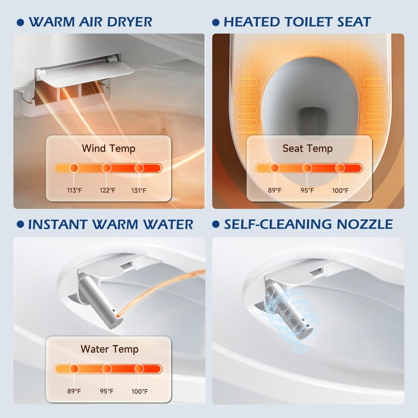 GAICOM Bidet Toilet Seat Elongated, Electric Smart Heated Toilet Seat with Instant Warm Water & Dryer, Multiple Cleaning Modes, Remote Control, Self-Clean Nozzle, Soft Closed Toilet Lid, Night Light