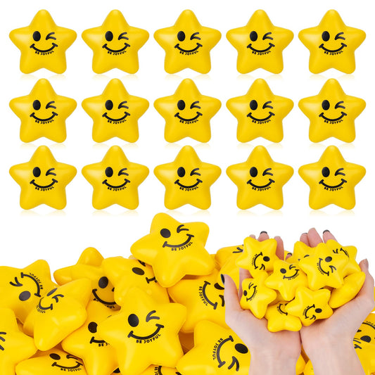 SHQDD Stress Balls, 108PCS Stress Balls for Kids & Adults - Mini Star Stress Balls Squeeze Toys, 2.16 Inch Cute Smiley Face Stress Relief Ball Bulk for Anxiety Fidget Sensory, Classroom Party Supplies