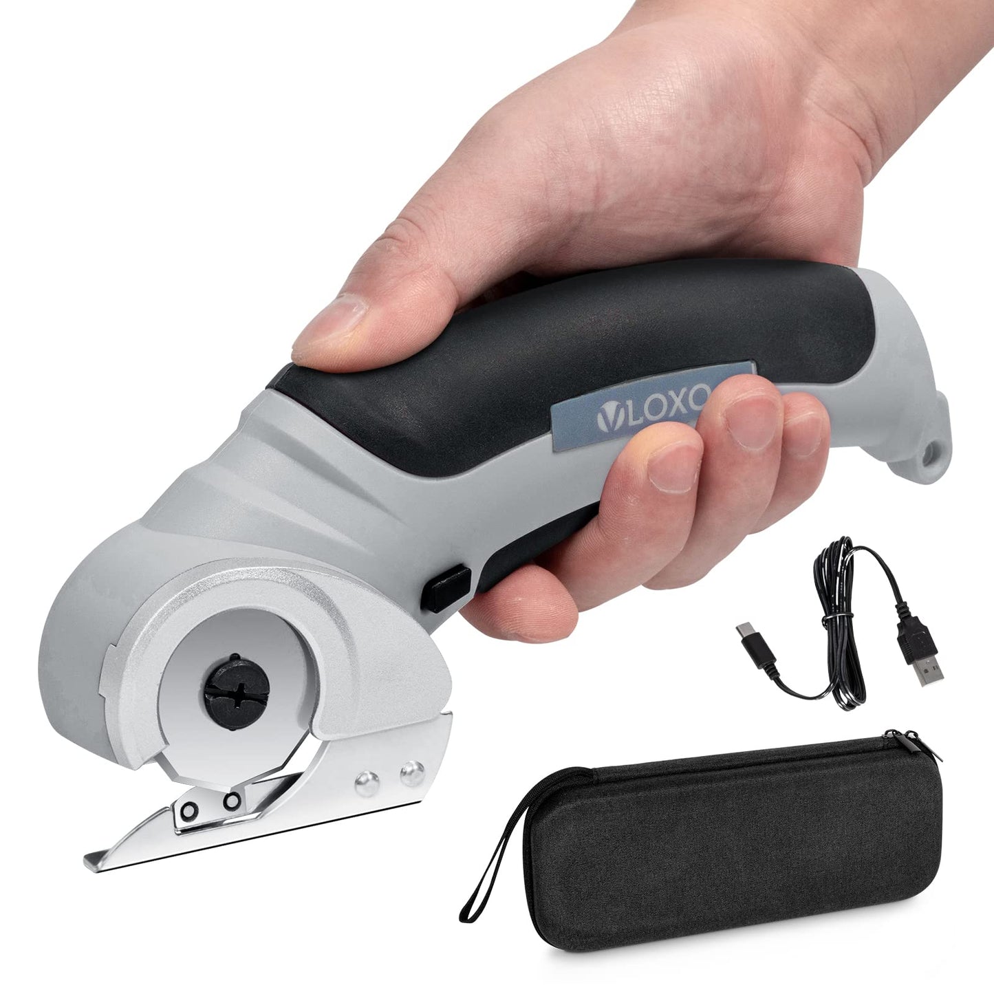 VLOXO Cordless Electric Scissors, Rotary Cutter for Fabric with Safety Lock, 4.2V Cardboard Cutter Multi-Cutting Tools, Rechargeable Powerful Fabric Cutter for Carpet Leather Felt with Storage Box