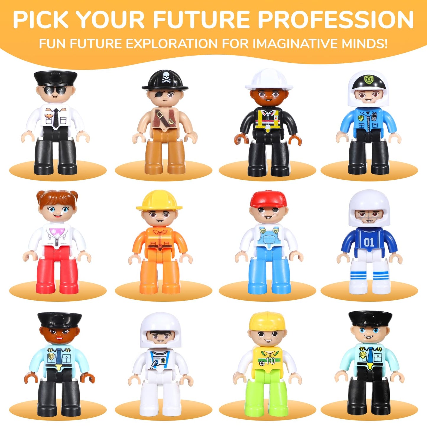 Mruikeny Large Magnetic Figures, 3 Inches Community Figures Set, 12 Pieces Magnetic Play People Magnet Building Toys for Kids Ages 3 4 5 6 7 8+, STEM Learning Toys Magnet Tiles Expansion
