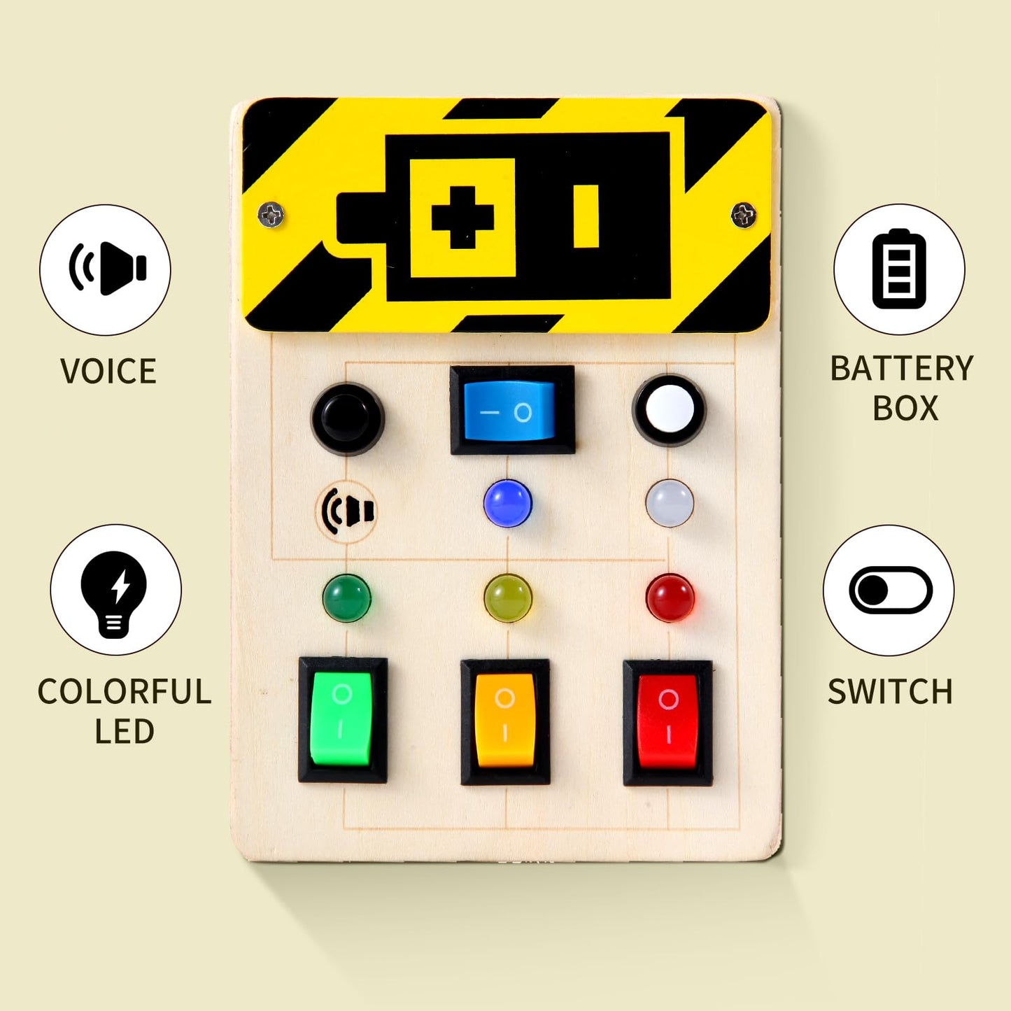 Asweets Montessori Busy Board for Toddler, Wooden Busy Board with LED Light Switches, Sensory Autism Toys Baby Travel Toys, Boys Girls Gifts for Birthday Christmas