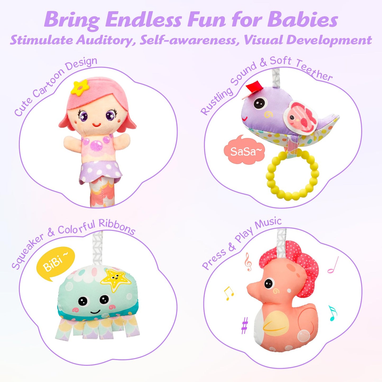 Car Seat Toys for Babies 0-6 Months Boy Girl Carseat Toys Hanging Spiral Stroller Toy, Infant Toy 0-6 Months Baby Newborn 0 3 Month Brain Development with Music Teether Rattle