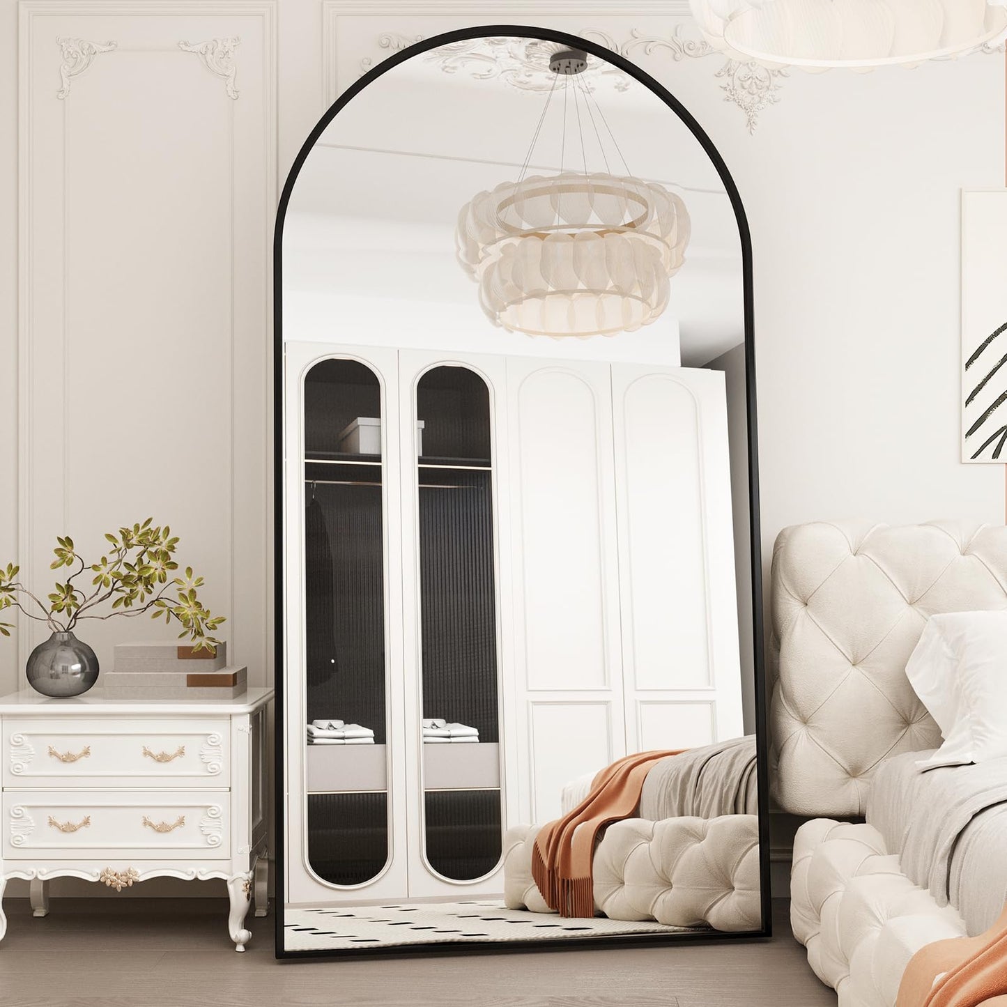 LFT HUIMEI2Y 76.4"x37" Arch Full Length Mirror, Large Floor Full Body Tempered Mirror with Aluminum Alloy Frame for Living Room, Bedroom, Gym, Stand or Leaning Wall-Mounted, Black