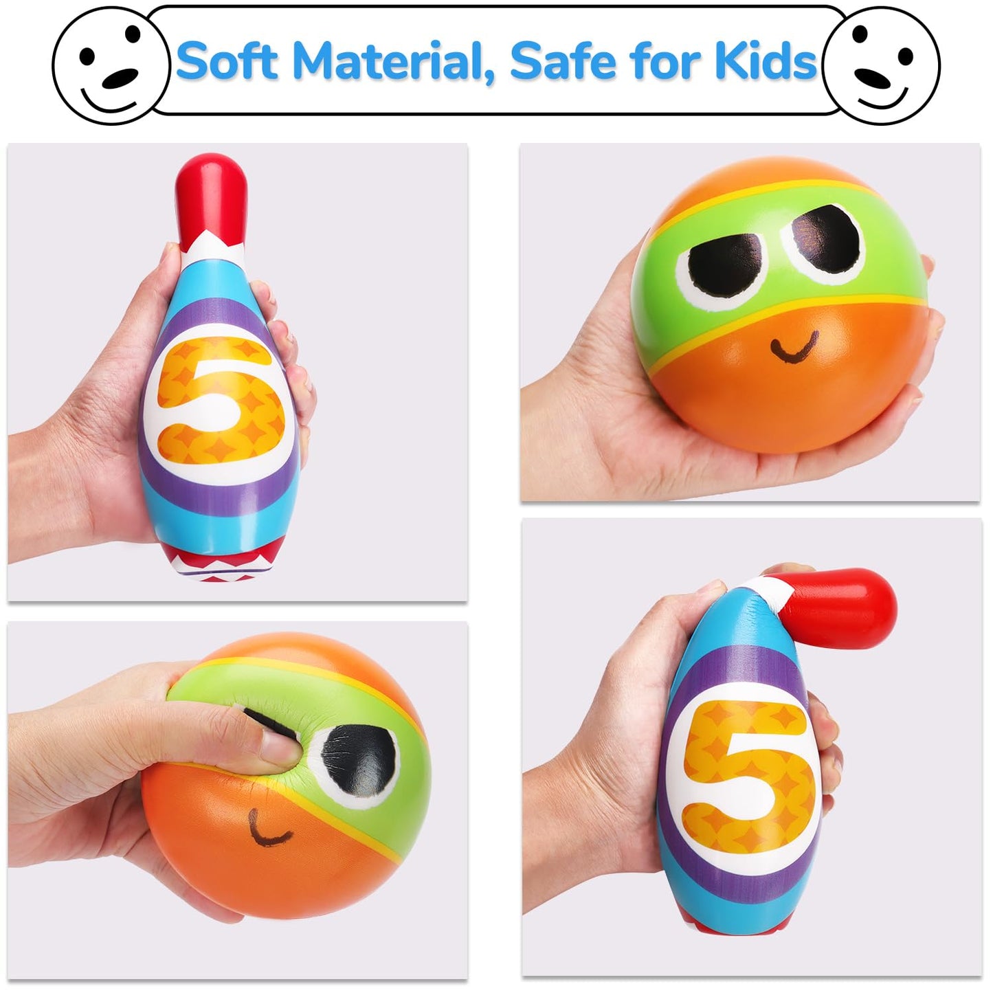 Kids Bowling Set 2-5 Toddler Indoor Bowling Game Outdoor Toy Gift for 1 2 3 4 Year Old Boys Girls Soft 10 Colorful Foam Bowling Pins 2 Bowling Ball Developmental Toddler Age 2-4 3-5 Easter Present