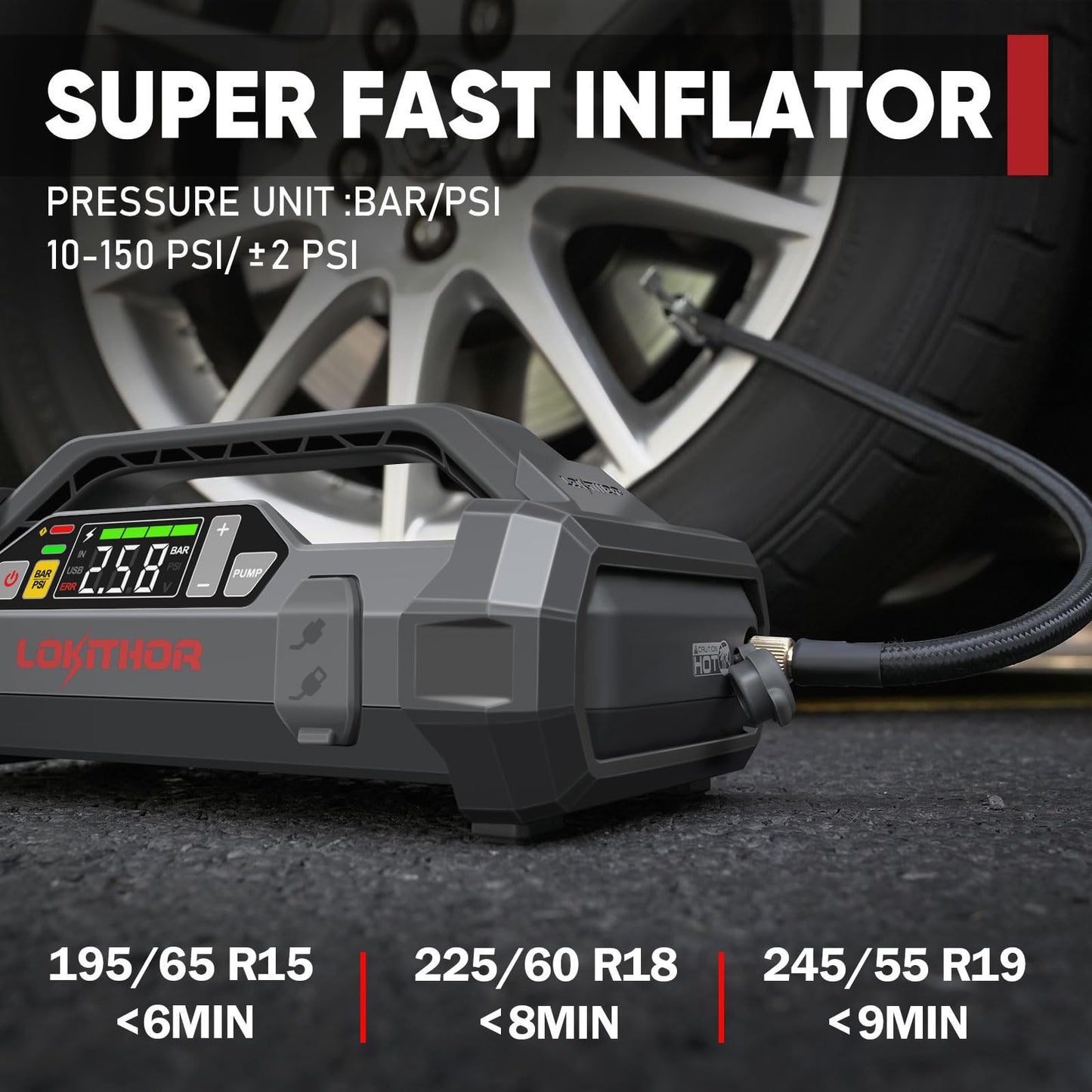 LOKITHOR JA300 1500Amp Jump Starter with 150PSI Air Compressor and AW401 2500Amp Jump Starter with 200PSI Car Washer