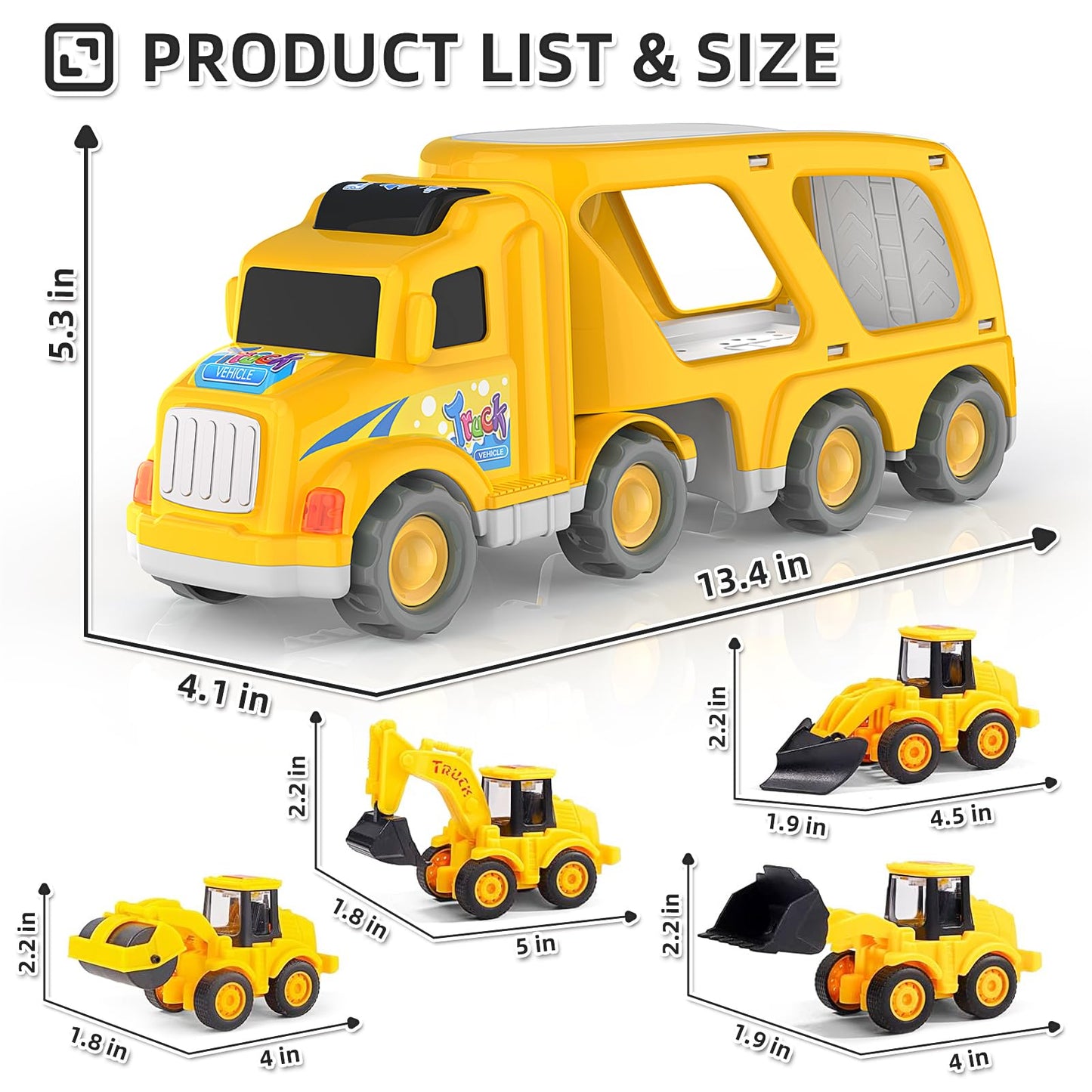 Veslier Construction Truck Toys for Boys Girls Age 3 4 5 6 Years Old，Carrier Transport Trucks for Kids 3-4 3-5 Year Old，Christmas Birthday Gift Toddler Toys.