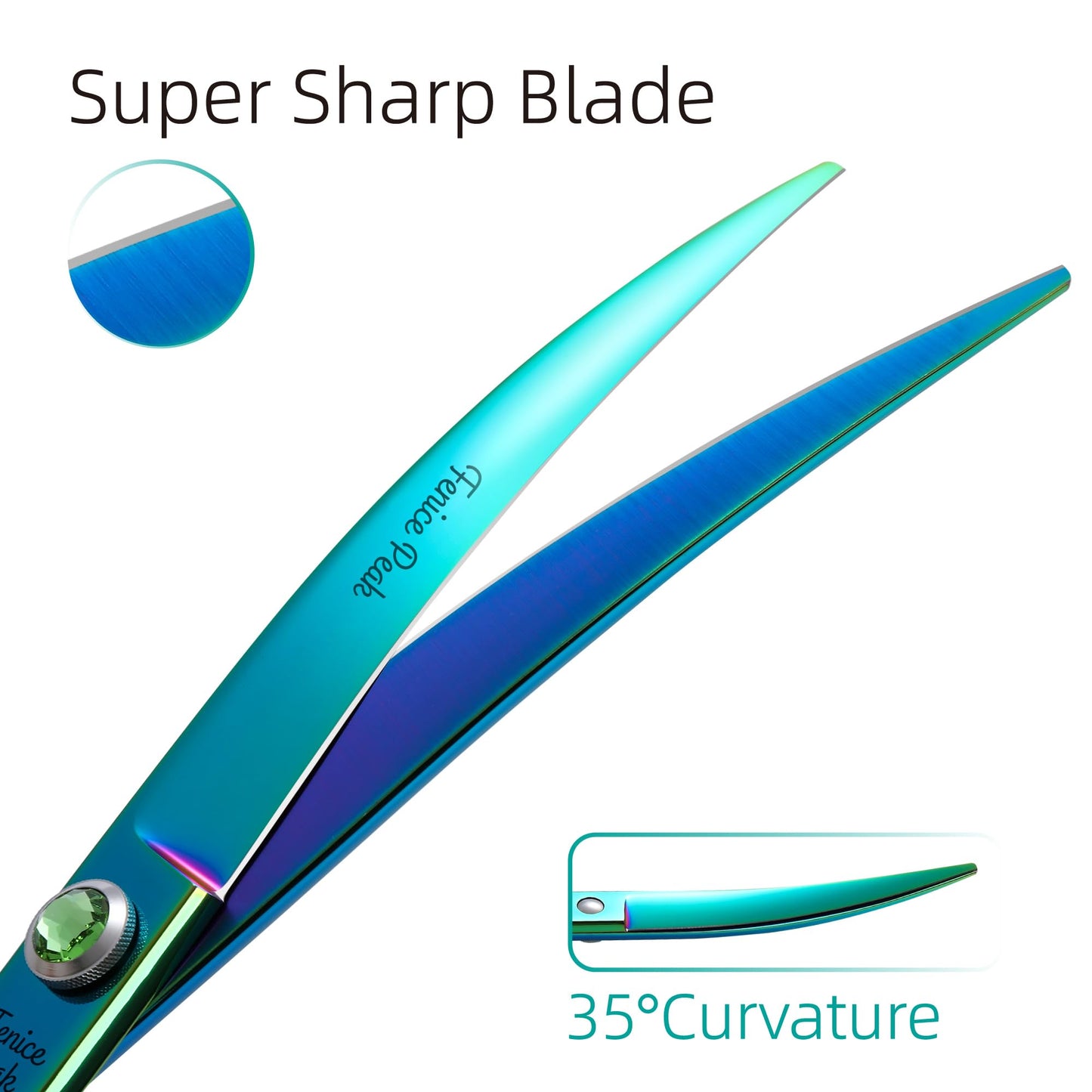 Fenice Peak Green Dog Grooming Scissors Set Straight Thinning Curved and Chunker Shears 4PCS Kit with Simulated Emerald Screw 440C Trimming Shears Durable and Sharp