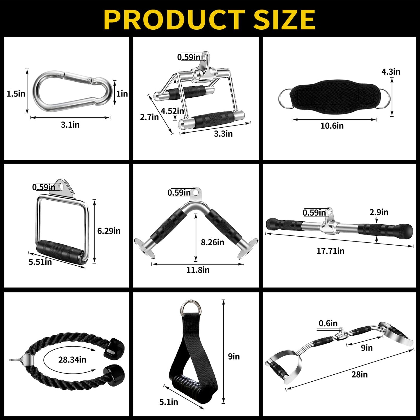 WNOEY 21 PCS Cable Attachments for Gym Set with Wide Grip LAT Pull Down Bar, LAT Pulldown Attachments, Cable Machine Attachment, Tricep Pull Down Attachment, Home Gym Accessories, White