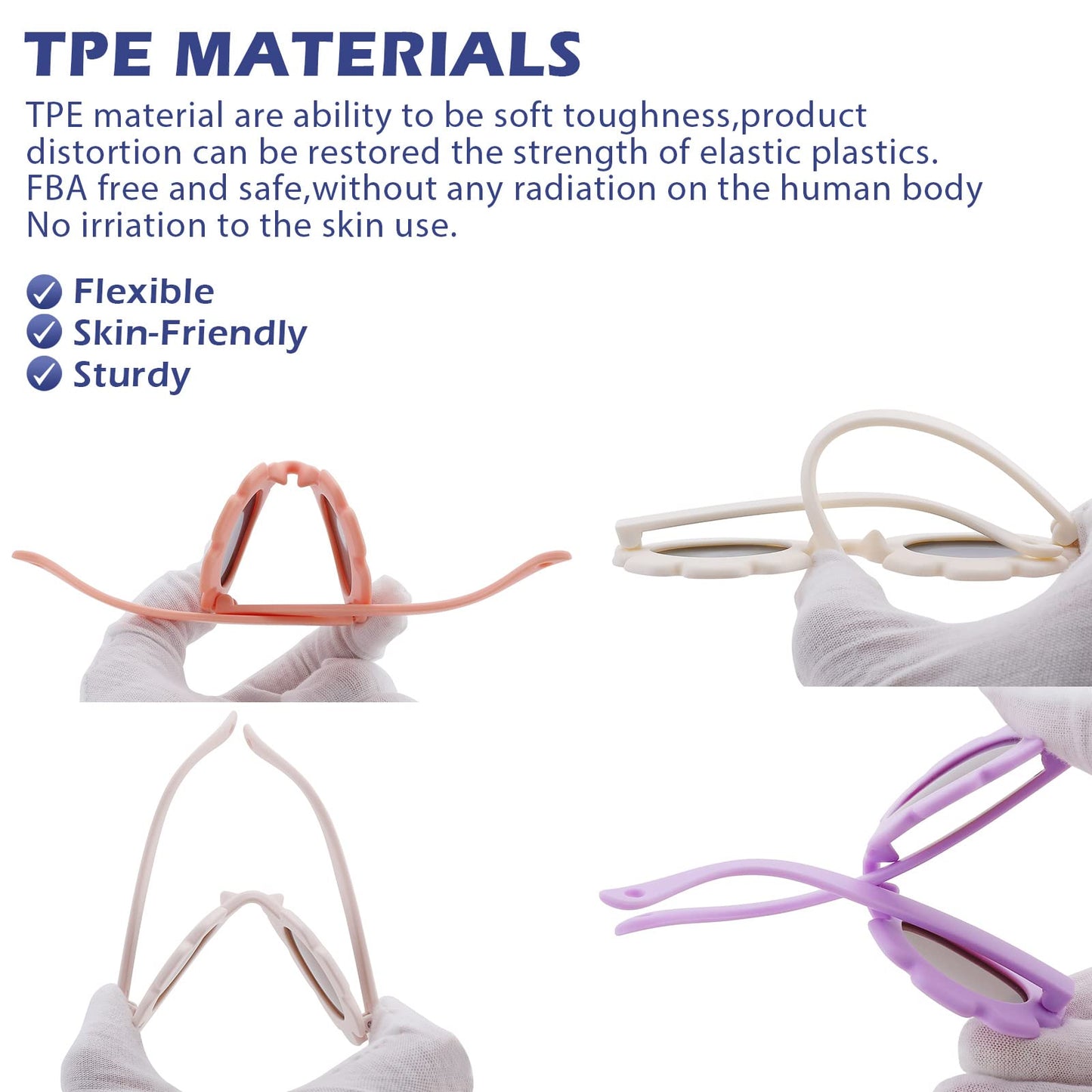 Hycredi Flexible Bendable Flower Baby Polarized Sunglasses with Strap Cute Shades for Newborn Infant Boys Girls Age 0-24 Months-White/Purple Red Mirror+Blue/Orange Red Mirror
