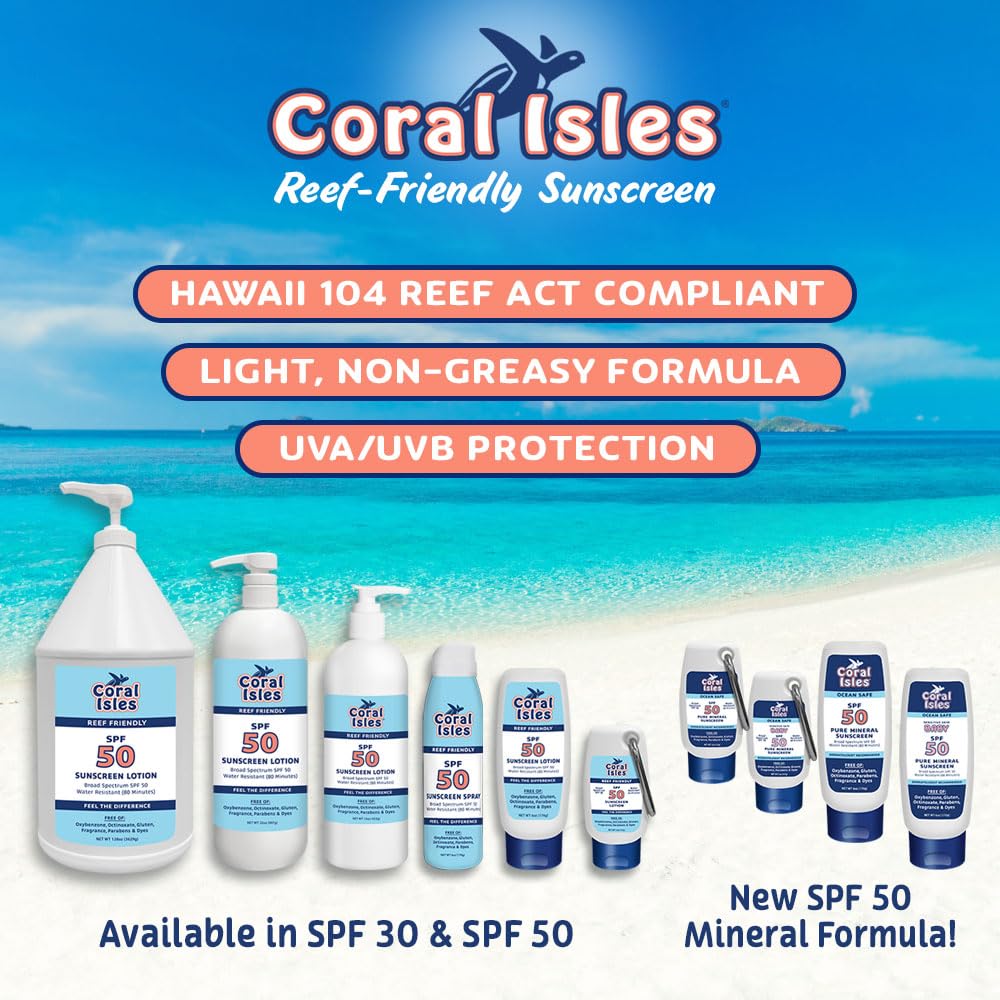 Coral Isles by Rocky Mountain Sunscreen | SPF 50 KIDS Lotion | Broad Spectrum UVA/UVB Protection | Hawaii Reef-Safe Act Compliant | Oxybenzone & Octinoxate Free | Water Resistant 80 Min. | 128 Fl Oz