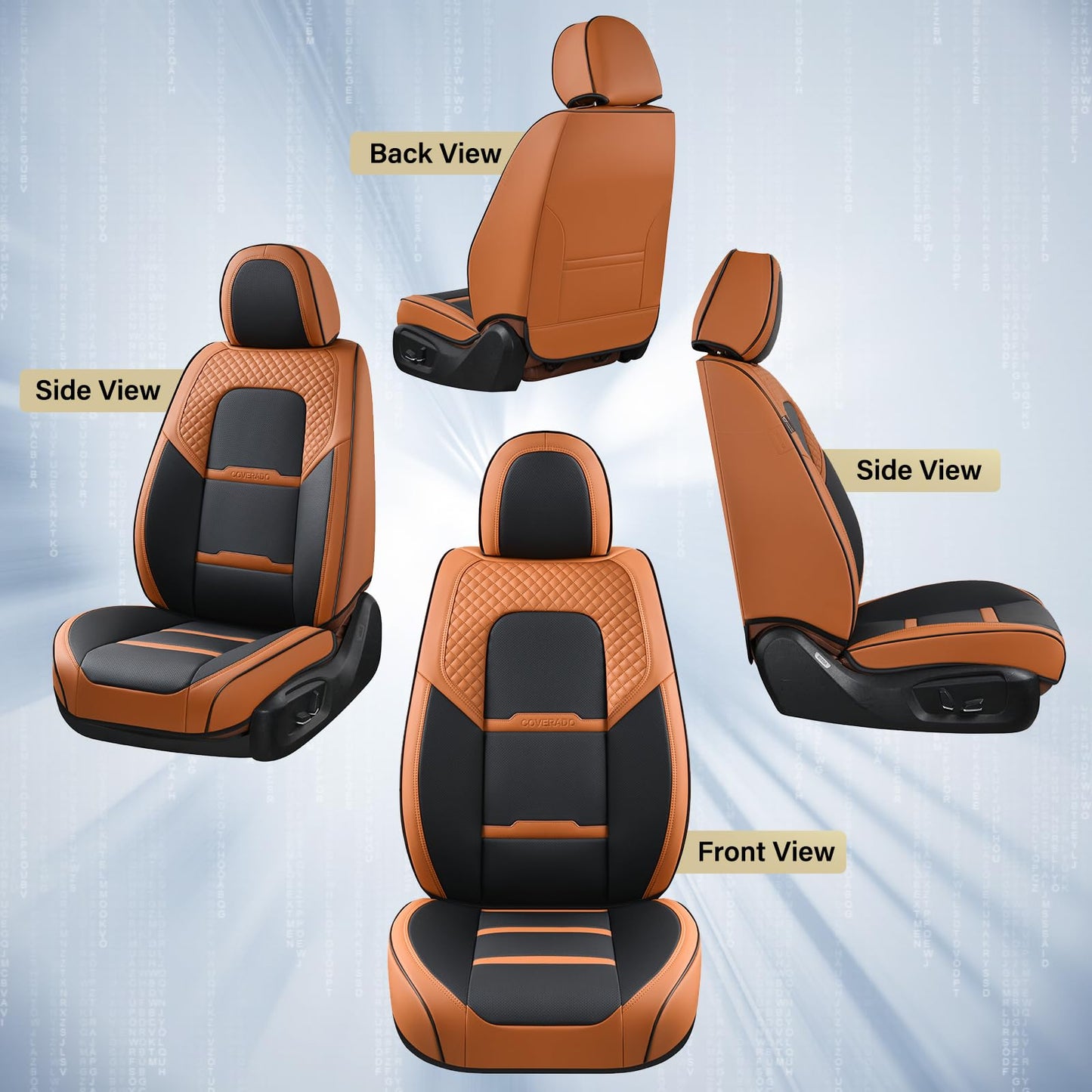 Coverado Car Seat Covers Full Set, 5 Piece Car Seat Protector with Removable Headrest, Nappa Leather Breathable Front Rear Seat Cushion Side All Wrapped Universal Fit Truck Automotive Most Cars Brown