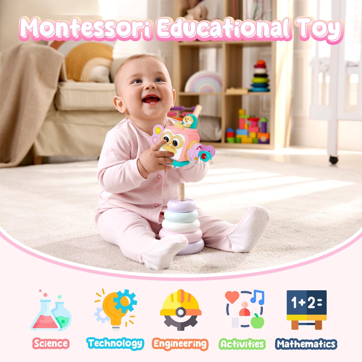 OSIMILY Toys for 1 Year Old Girl, Busy Cube Gift for 1 Year Old Girl,Sensory Toys for Toddlers 1-3,Fine Motor Skills Educational Toys,Birthday Gift for Baby Aged 6, 9, 10, 12, 18 Months