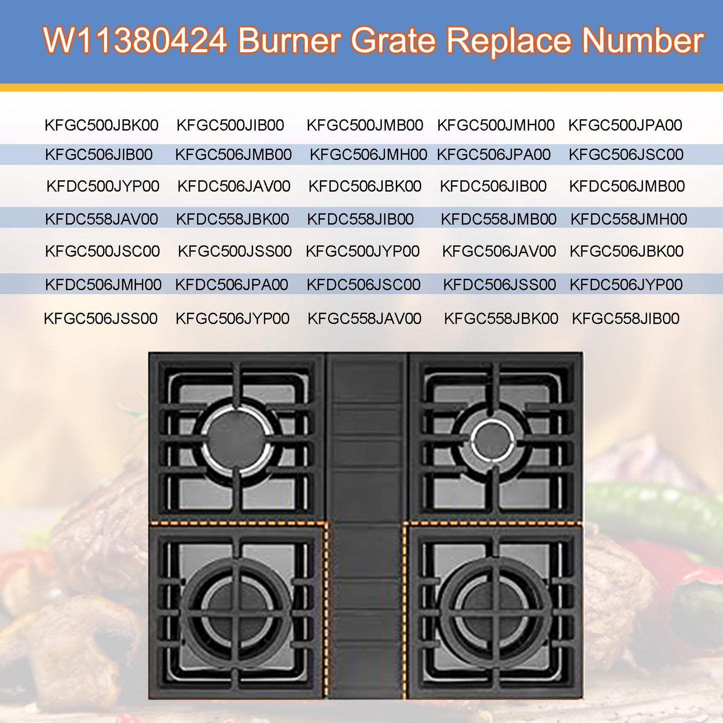 W11380124 Burner Grate Replacement for Whirlpool KitchenAid Stove Parts Cast Iron Stove Top Burner Grate KCGC506JSS00, Gas Range Parts Dual Fuel Range Grate Stove Oven Parts Cooktop Grate 1 Pcs