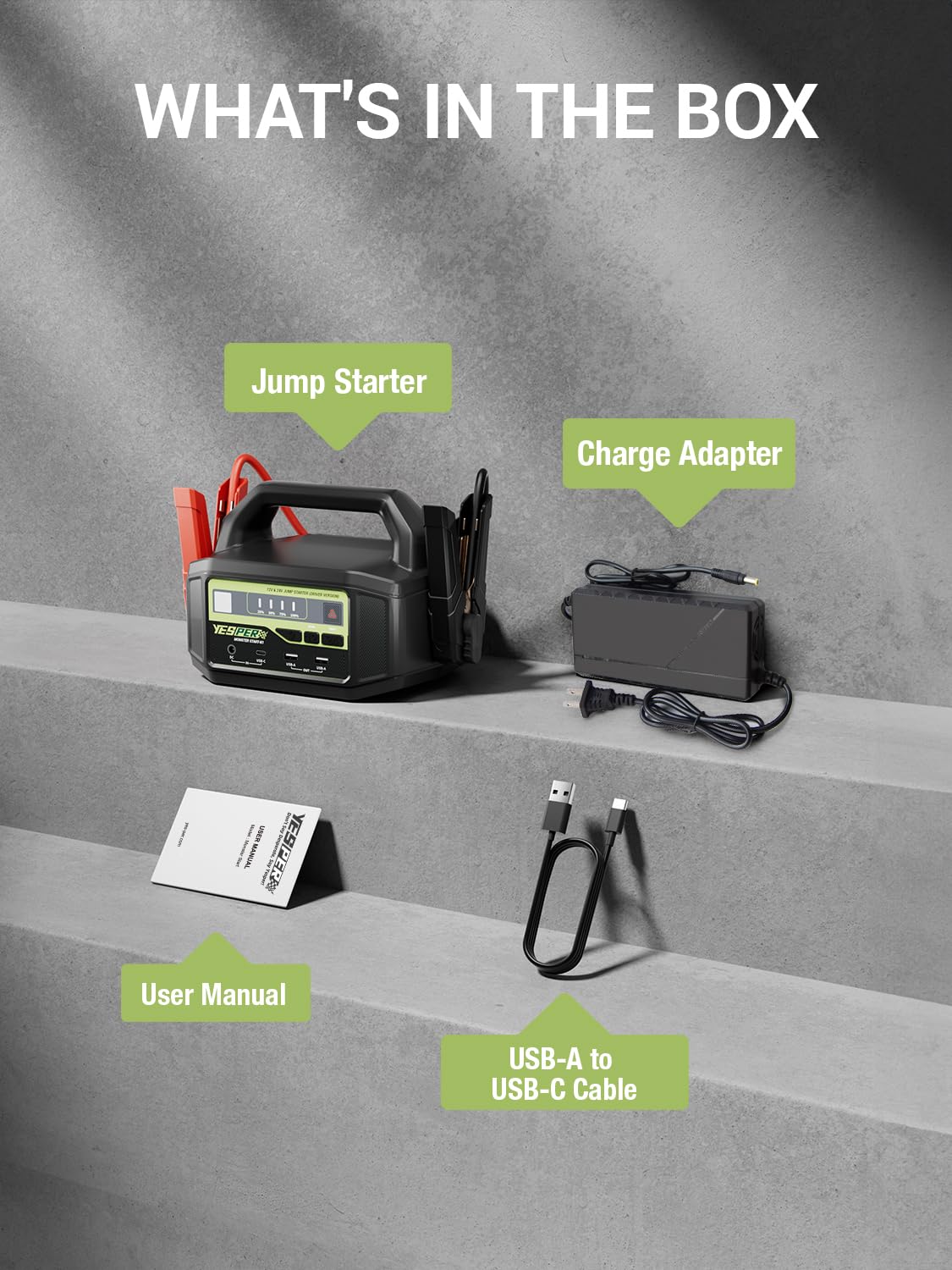 YESPER 12V/24V Car Jump Starter, 6000A Peak 5.1 lbs Portable Jump Starter Battery Pack Quick Charge with AC Adapter 36400mAh Battery Booster Pack (Up to All Gas/Diesel Engine) Jumper Box