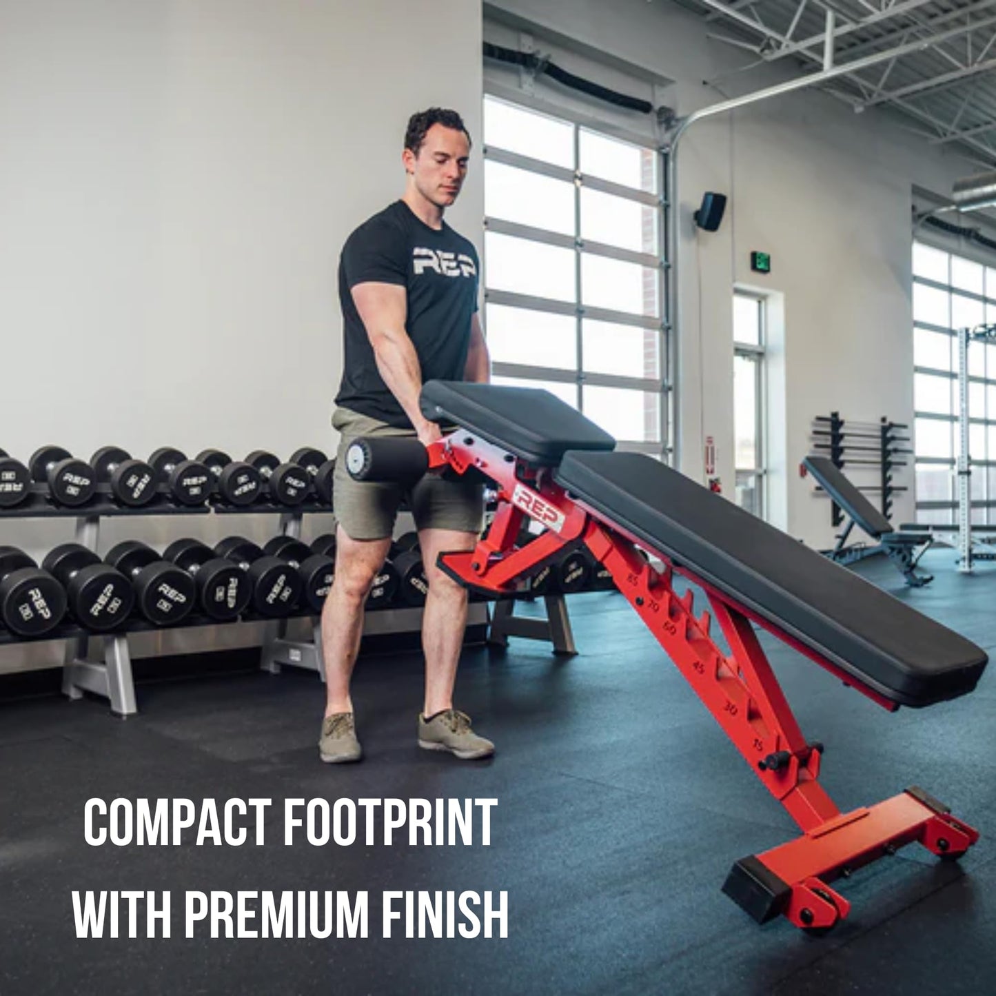 REP Foldable Incline Decline Bench | FID Platform for Home Gym | Compact Portable Fitness Stationary Equipment | Heavy Duty Strength Training Chair | Adjustable Sit-up Dumbbell Workout Support, Matte Black