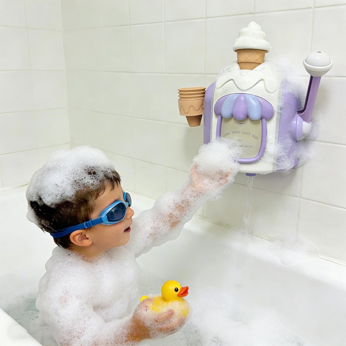 Bath Play Toy - Ice Cream Educational Water Toy, Bubble Maker Fun Accessory, Sturdy Safe Material, Easy Clean Design, Promotes Sensory Learning, Kids Shower Pool Use 9.06x3.15x8.07 Inches