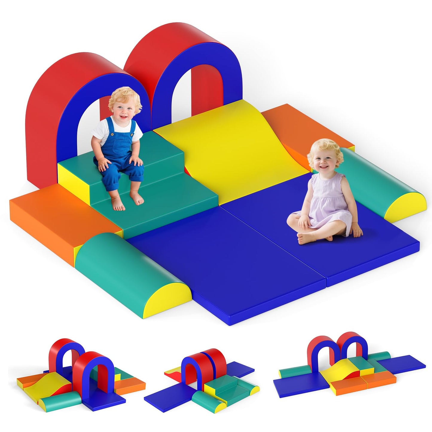 Olakids Toddler Climbing Toys Indoor, 10 Pieces Baby Foam Blocks Soft Play Set with PU Leather, Kids Climb Crawling Activity Gym Playground for 1+ Years (Red)
