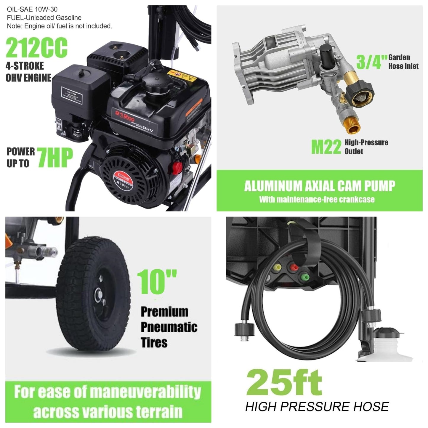 Imdot 4200PSI Gas Pressure Washer, 4.0GPM Power Washer Gas Powered with 212CC Engine, 5 Nozzles, 25ft Hose & 0.5Gal Soap Tank - for Home, Car, Driveways, EPA/CARB/ETL Compliant 20FT x 1/4 (Black)