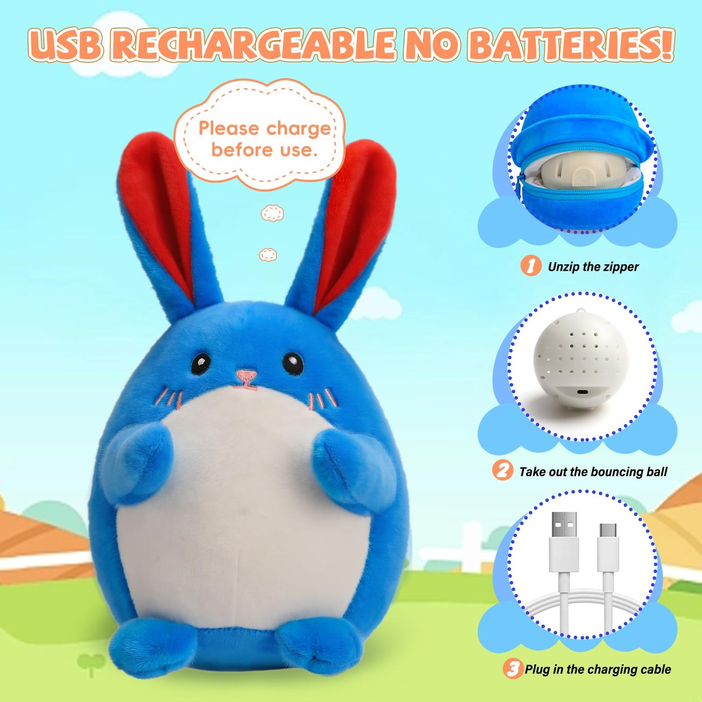 SAIMAND Baby Toys 6-12 Months, Crawling Bunny Baby Toy with 48 Songs & Record Repeat, Interactive Musical Plush Toy for Babies, Rechargeable Dancing Stuffed Animal, Sensory Toy for Toddlers 1-3