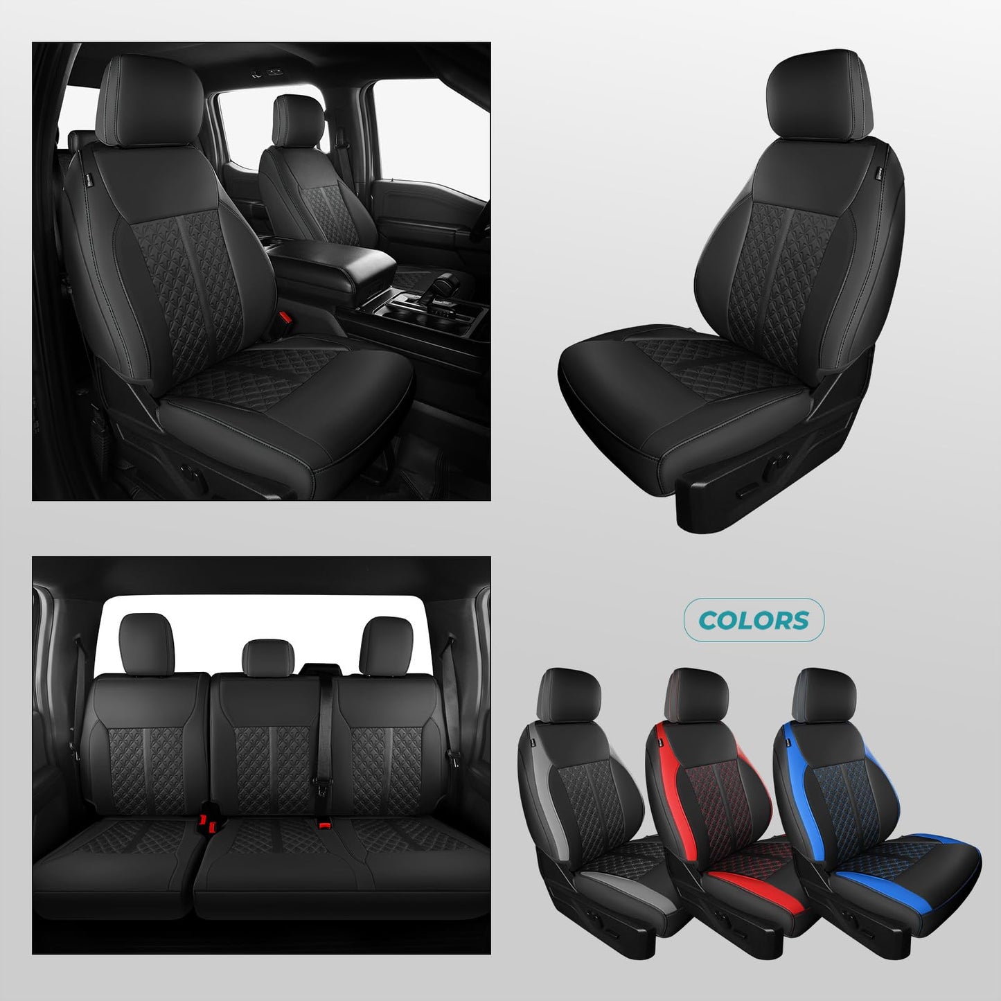 FEINEPRO Custom for Ford F150 Seat Cover 2021 2022 2023 2024 2025 - Custom-Fit Full Set Leather Truck Seat Cover for 2021-2025 F150 XL/XLT/Lariat F150 Accessories