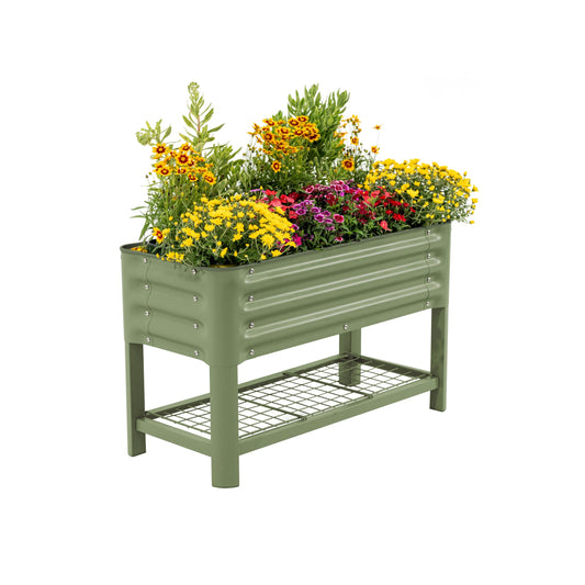 Elevated Raised Garden Bed for Kids Toddler, 16"(W) x 36" (L) x 22"(H) Outdoor Planters Box with Legs & Storage Rack, Solid & Safe Raised Beds for Gardening Herbs Vegetables Flowers, Olive Green