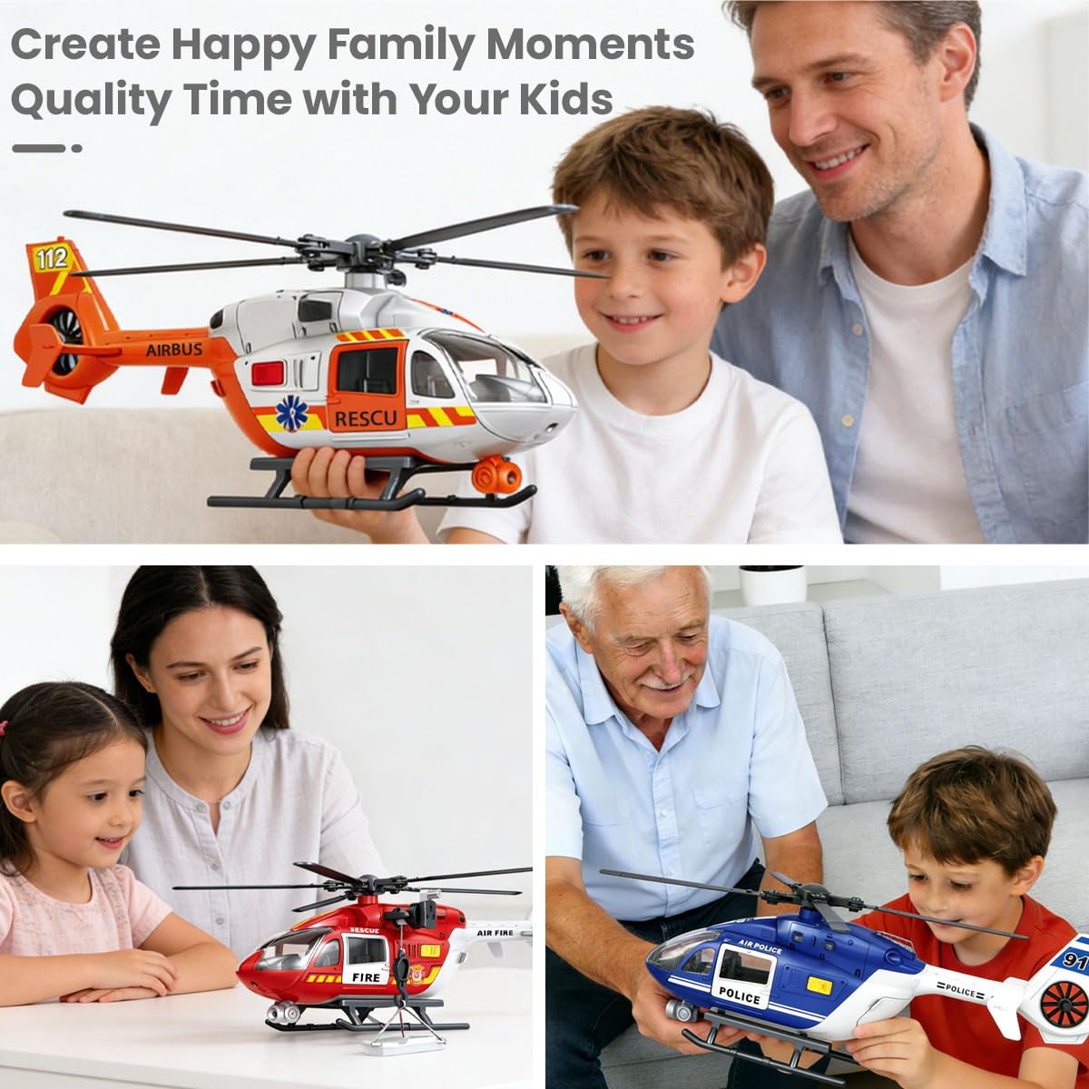 ANJARU Helicopter Toy with Lights and Sound,Simulative Rescue Helicopter Toddler Kids Toys for Kids Aged 3 4 5 6 Pull-Back Propeller Army Toys Toddler Kids Boys Gifts (Fire Fighting-Helicopter)