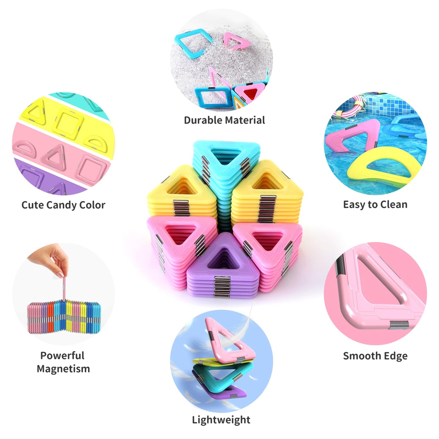 Magnetic Tiles Building Blocks Toys for Kids, 136 Pieces 3D Creative Castle Construction Magnetic Stacking Set Preschool Intelligence STEM Toys for Girls Boys Age 3years and Up (Educational Set)