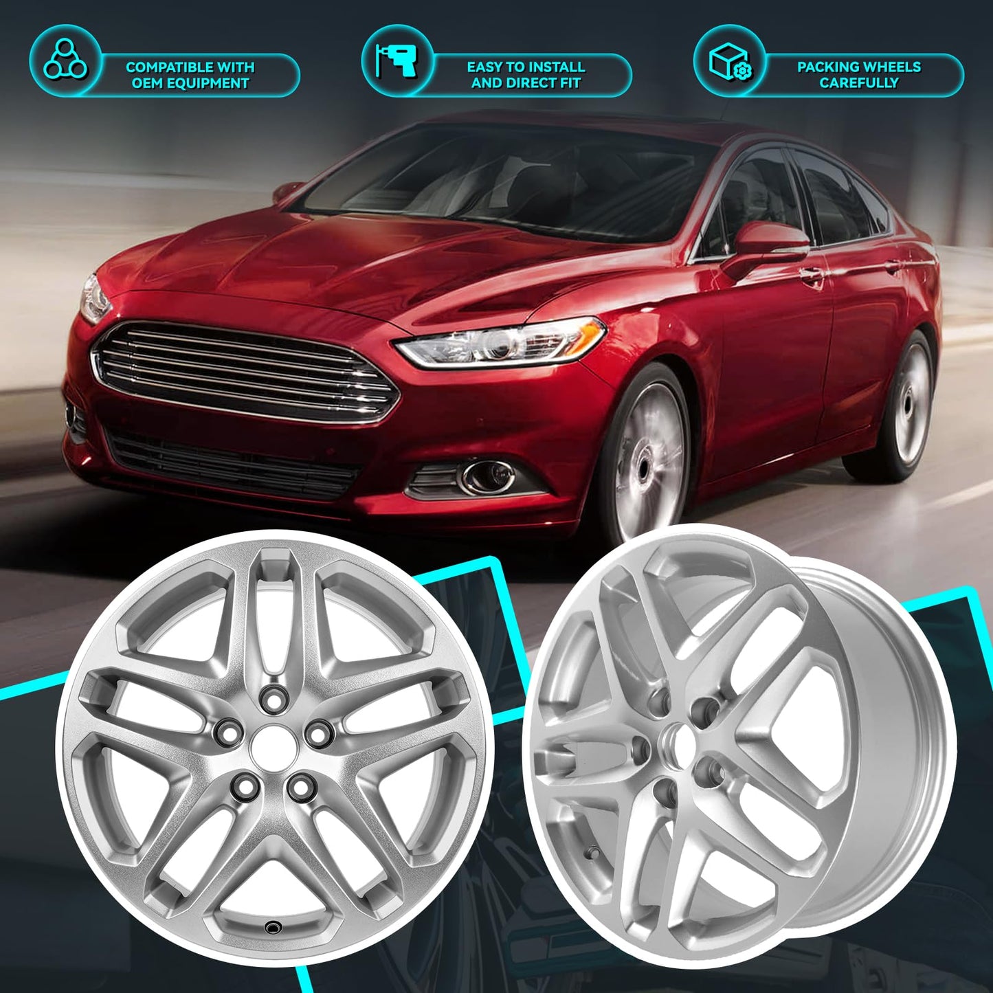 HOLUEKU 17Inch 17x7.5" Premium Aluminum Alloy Wheel Rim Fits for Ford Fusion 2013 2014 2015 2016, ALY03957U20N Direct Fit OE Stock Specs