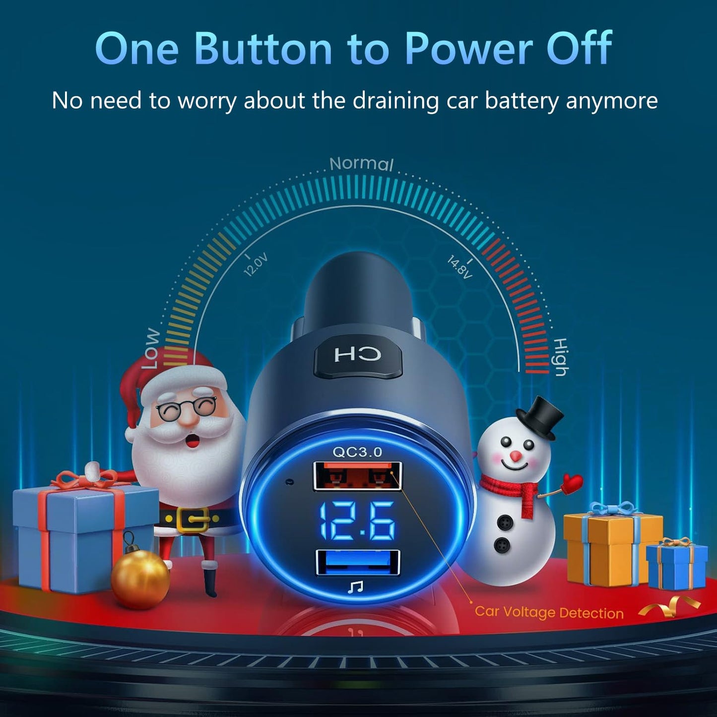 Upgraded V5.3 FM Bluetooth Transmitter, Bluetooth Car Adapter QC3.0 & LED Backlit Wireless FM Radio Adapter Music Player/Car Kit, Siri Google Assistant