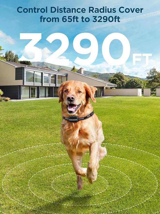 DOGOITM Wireless Dog Fence for 2 Dogs, GPS Wireless Dog Collar with 3 Warning Modes, Pet Containment System with AI Smart Signal, Electric Dog Fence for Outdoor Use(2 Collars)