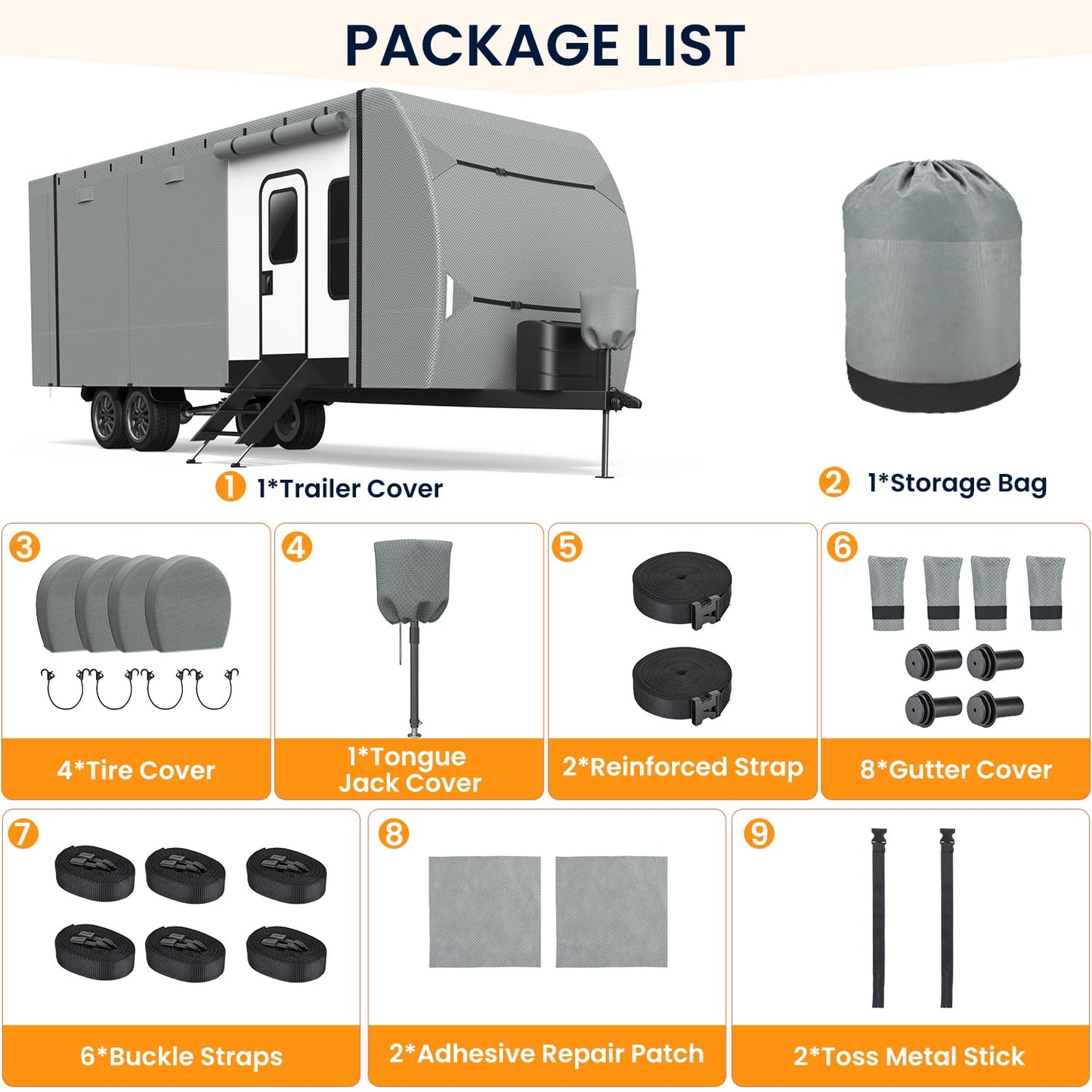 7 Layers top RV Travel Trailer Cover Fits 22'-24' Motorhome -Patuibe Upgraded RV Cover Heavy Duty Waterproof Rip-Stop Anti-UV Camper Cover with Tire Covers,Tongue Jack Cover & Gutter Covers