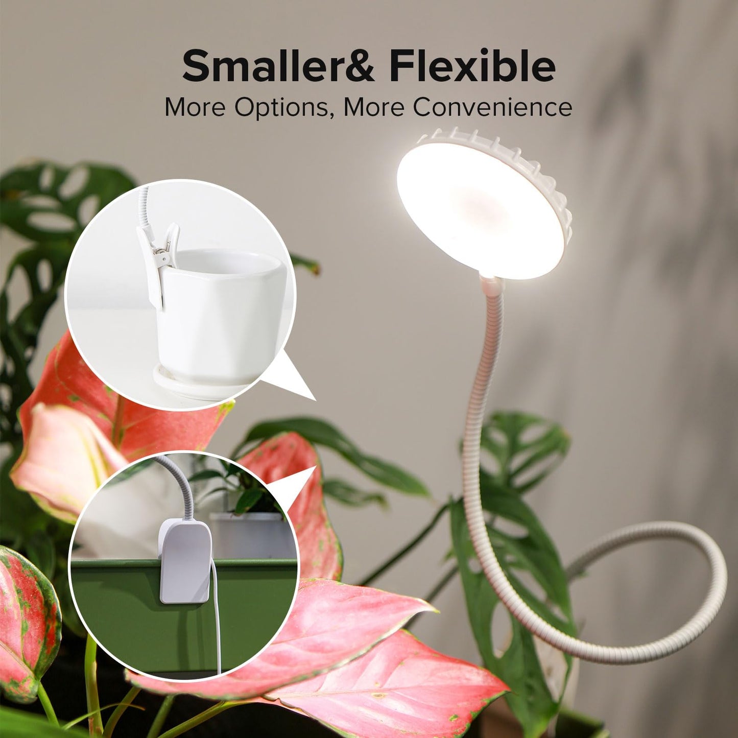 SGLEDs Plant Lights for Indoor Growing, Pot Clip on Grow Lights Full Spectrum, 12W Plant Growing Lamp with 4 Dimmable Levels, 360° Adjustable Grow Plant Lamp， Auto On/Off Timing 4/8/12H, White 3 Pack