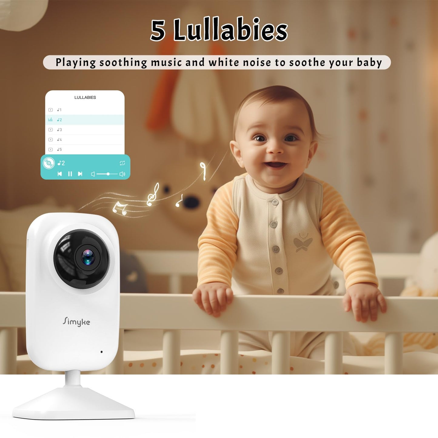 Simyke Video Baby Monitor Add-on Camera Compatible with BME28 Baby Monitor,Night Vision,1200ft Long Range,2 Way Talk,Auto Night Vision,App or Add Display Control,5 Lullabies Feeding Remind,Home Use