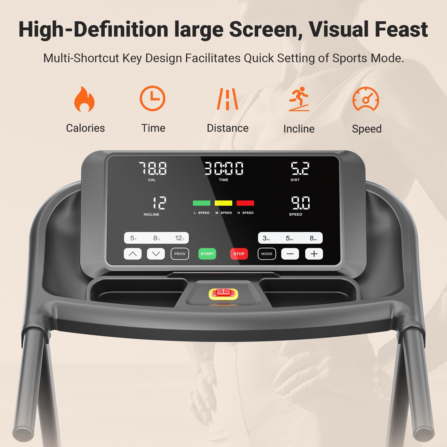 THERUN Incline Treadmill, 0-12% Incline Treadmill for Running and Walking, 300 lbs Weight Capacity, Wide Belt,3.0HP,18" LED Screen, 2 Layers Shock-Absorbing Red