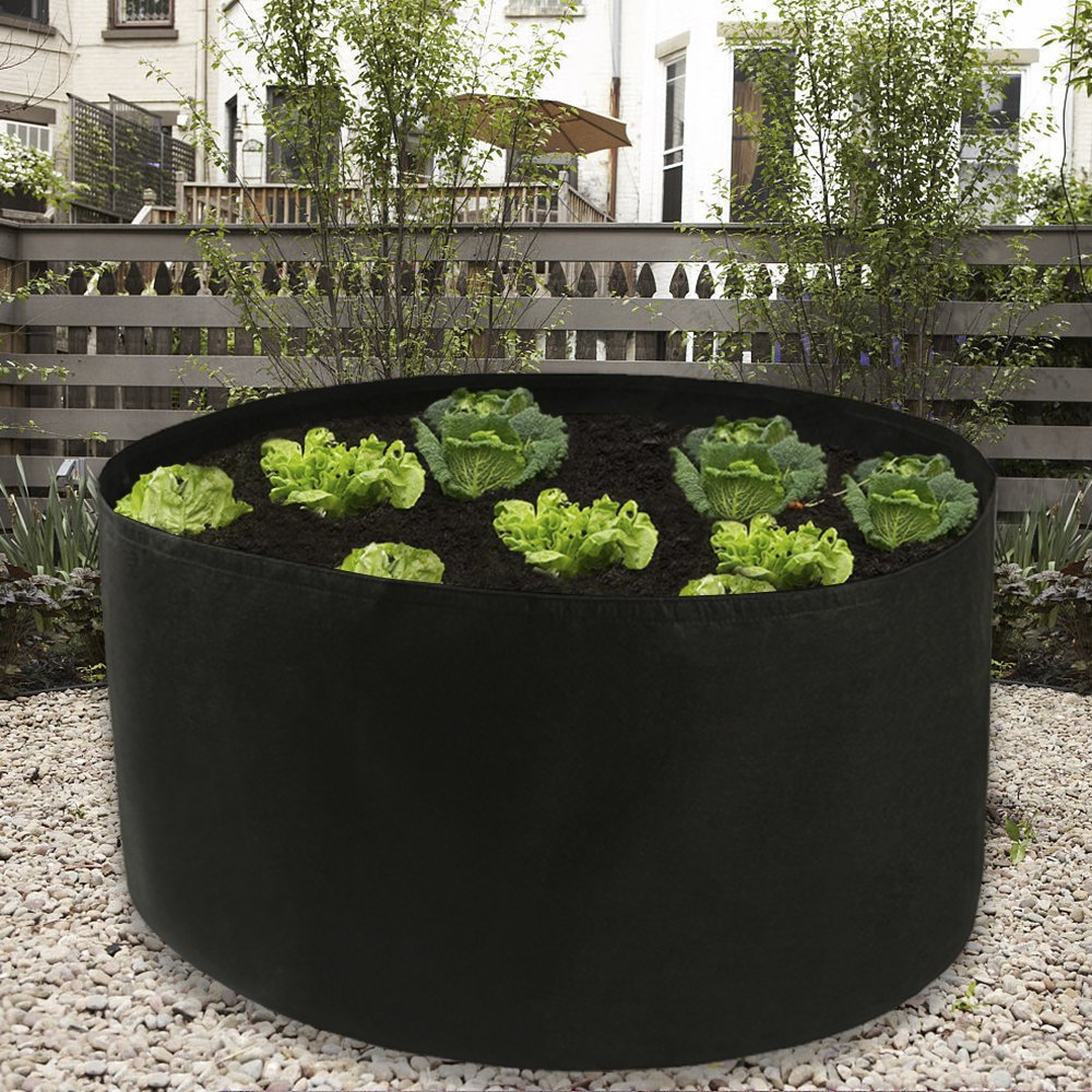 belupai 150 Gallon Round Fabric Planter, 46x20in Plant Grow Bag Felt Planting Container for Flowers Vegetables Fruits, Black Fabric Raised Garden Planting Bed for Gardening Outdoor(Black)