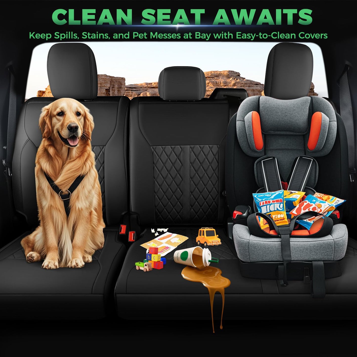RIDEPOSH for Ford F150 Leather Seat Covers, SuperCrew XL XLT 2021-2025, F250 F350 F450 Super Duty Crew Cab 2023-2025, Custom Truck Seat Cover Full Set, Pickup Accessories, Black (Bucket Seat)
