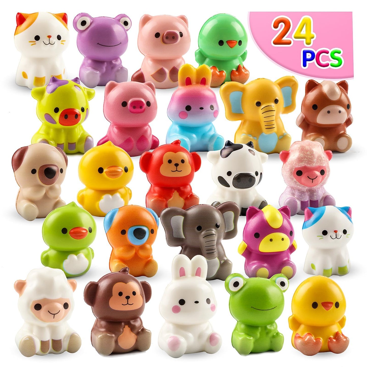 KissFuture Party Favors for Kids, 24PCS Animal Squishy Toys, Goodie Bag Stuffers for Kids, Pinata Stuffers, Birthday Gifts for Boys & Girls, Treasure Chest Prizes, Classroom Prizes