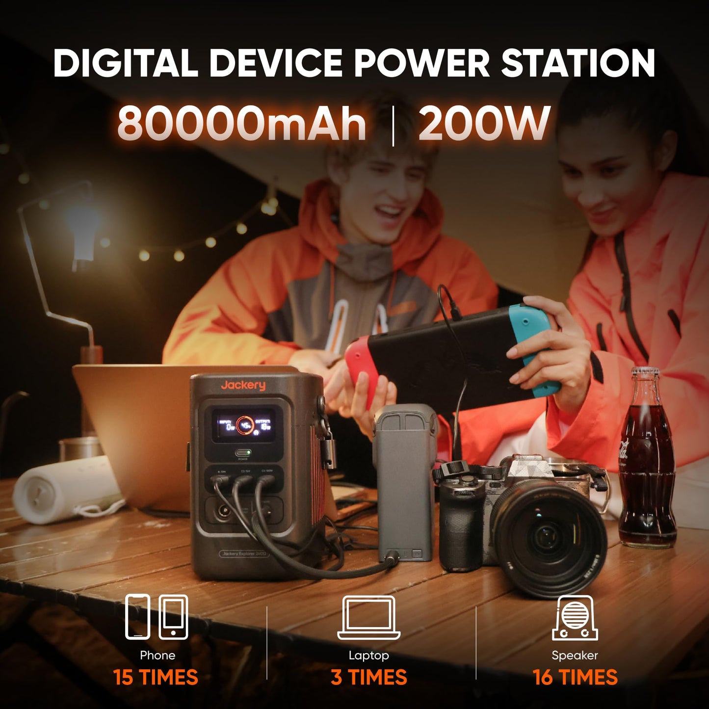 Jackery Explorer 240D Power Bank (80,000mAh), LiFePO4 Battery 256Wh Portable Power Station, USB-C Cable Included,200W DC Output,1-Hour Fast Charging, Compact for Outdoor Camping, Travel, Emergencies