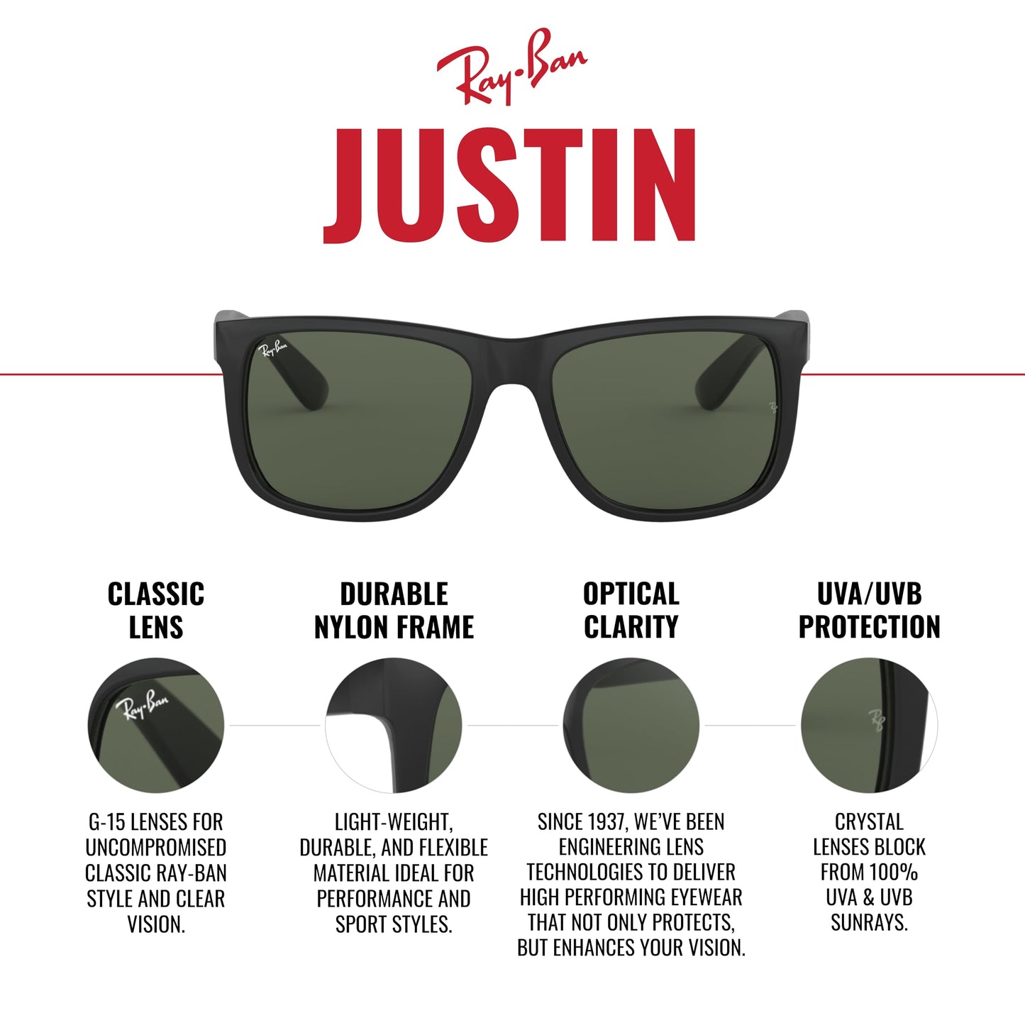 Ray-Ban Womens Rb4165 Justin Sunglasses, Transparent Blue/Polarized Grey Gradient, 54 Mm US