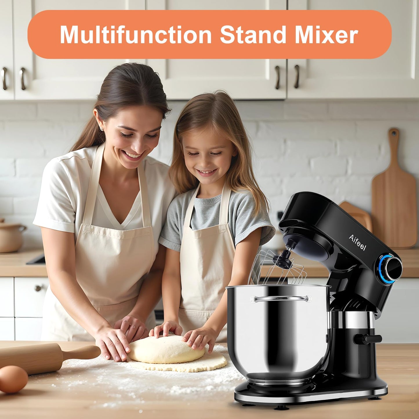 Aifeel 10.5 QT Stand Mixer,900W Electric Food Dough Mixer,Large Capacity Tilt-Head Kitchen Electric Mixer with Dough Hook,Beater,Whisk & Splash Guard,Dishwasher-Safe Attachments for Baking(Black)