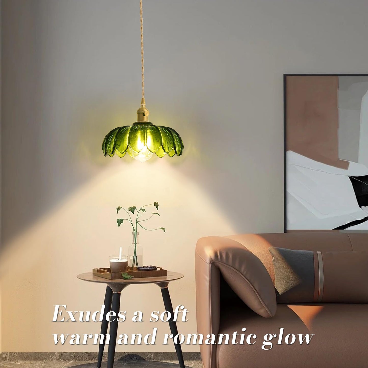 Beser·Win Plug in Pendant Light, Hanging Lights with Plug in Cord, Hanging Light Fixture with Green Glass, E26 Pendant Lighting for Kitchen Island, Bedroom, Dining Room, Living Room