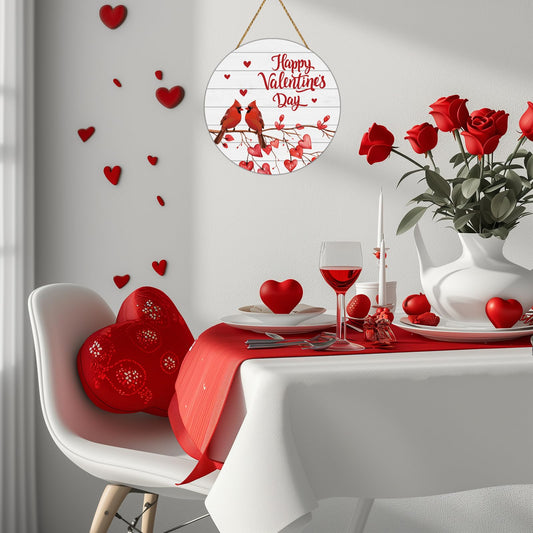 Valentines Day Decorations Happy Valentines Day Door Decorations Sign Cardinal Decor Red Birds Wreath Cardinal Wall Hanging Sign Wooden Front Door Hanger Wreath for Porch Wall Indoor Home Decor
