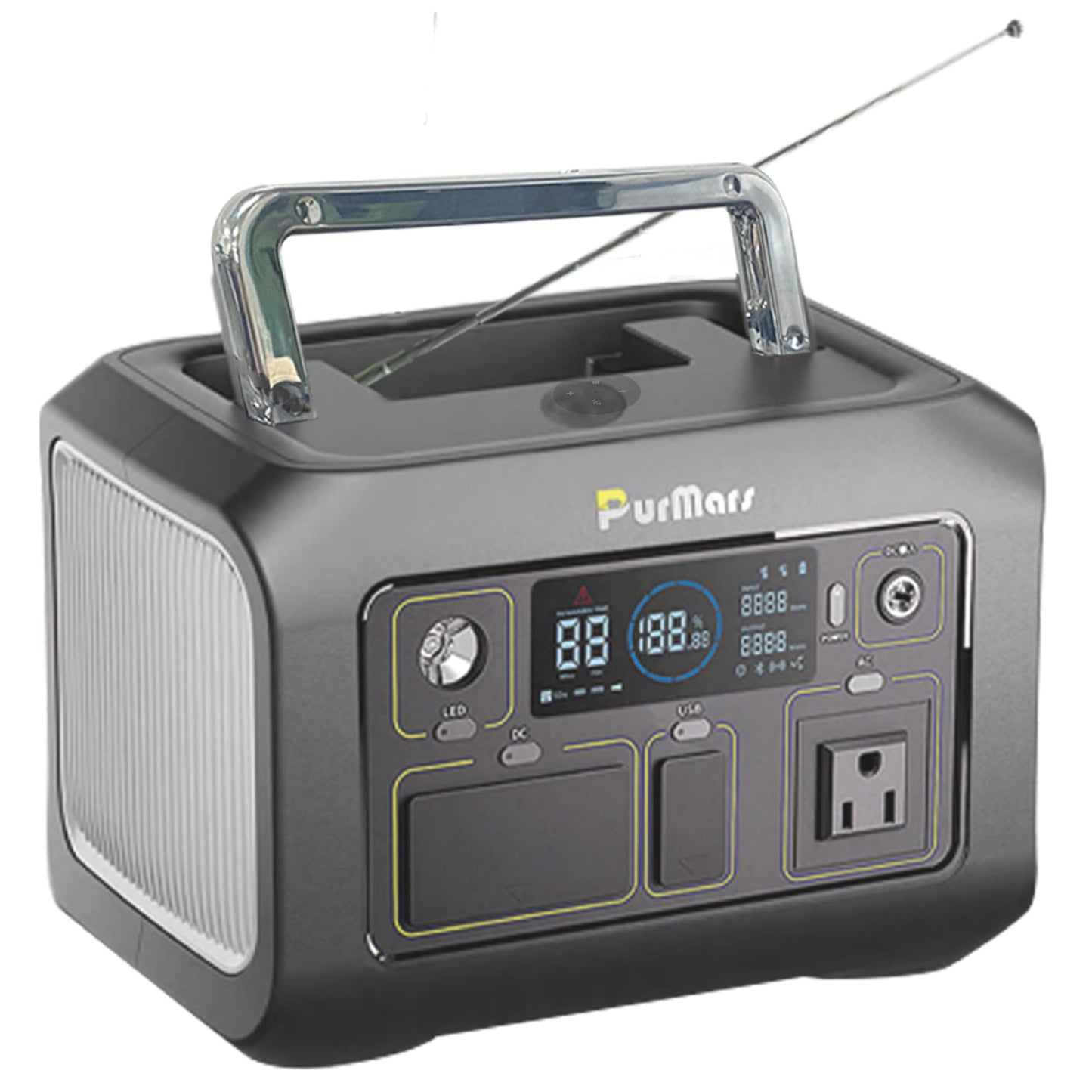 PurMars 300W Portable Power Station (Peak 500W) with Bluetooth Speaker & FM Radio,288Wh Solar Generator,110V AC Outlet,LiFePO4 Power Bank-Portable Power Station for Camping,Solar Power Bank for Home