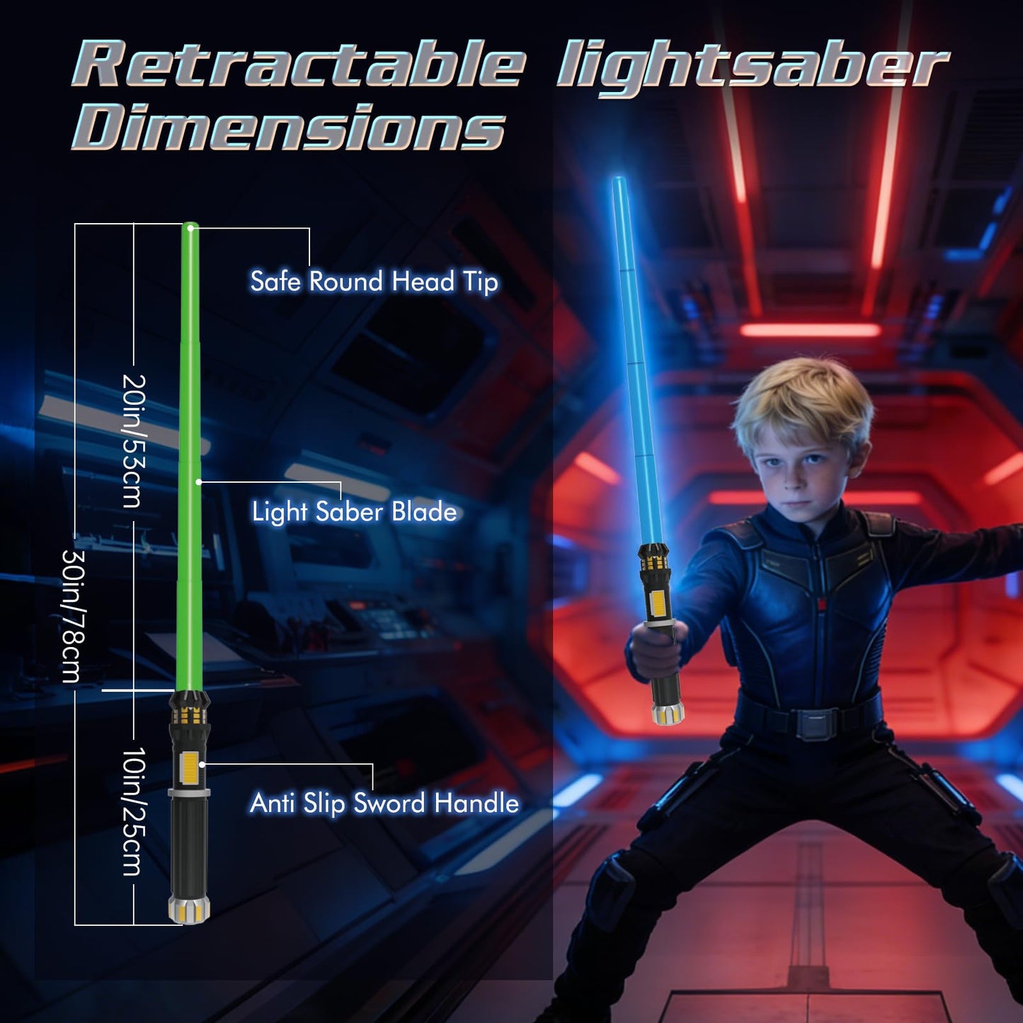 FlashyU 4 Pack Light Up Sabers for Kids Toddlers, Dueling Light Up Sword Toy for Boys, Space War Party Cosplay Xmas Birthday Gifts for Teen Men Age 4 5 6 7 8 9 10+