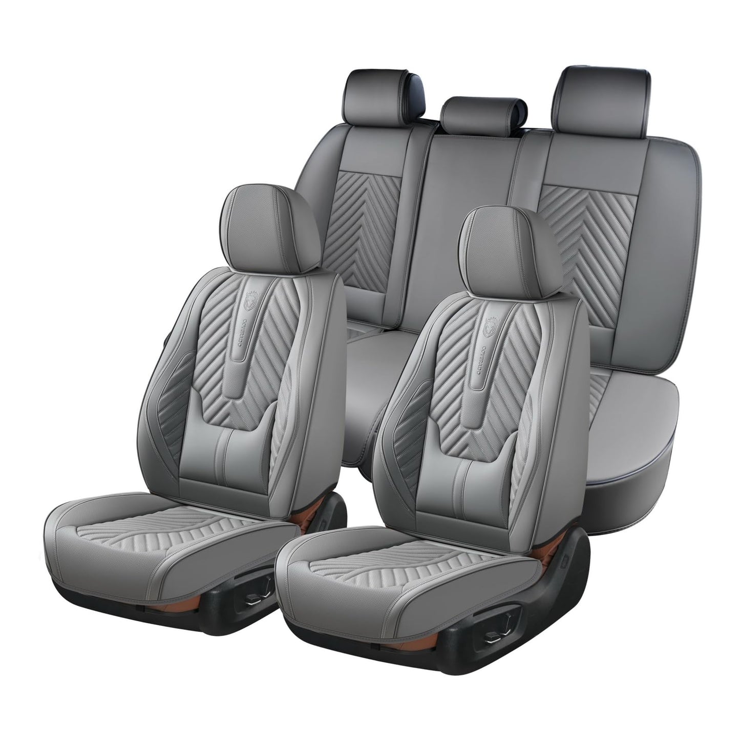 Coverado Car Seat Covers, Leatherette Seat Covers Full Set, Automotive Seat Covers Protector Cover Seat Universal Fit for Most Cars SUV Truck with Lumbar Support(Gray)