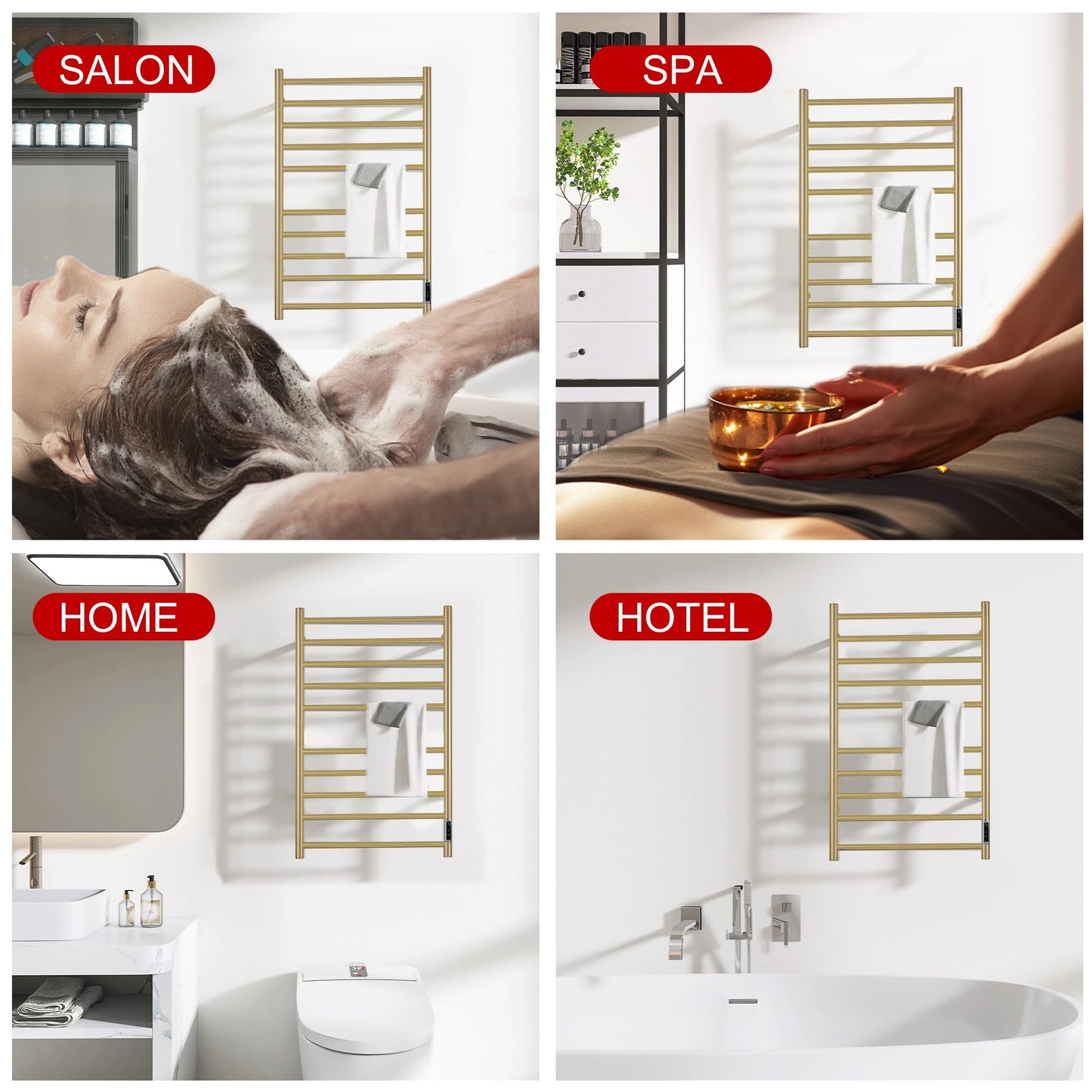 BLARALA Heated Towel Racks for Bathroom, Wall Mounted Electric Towel Warmer Racks with Timer & Temperature Control, 10 Bar Stainless Steel Towel Heater for Bathroom，Brushed Gold